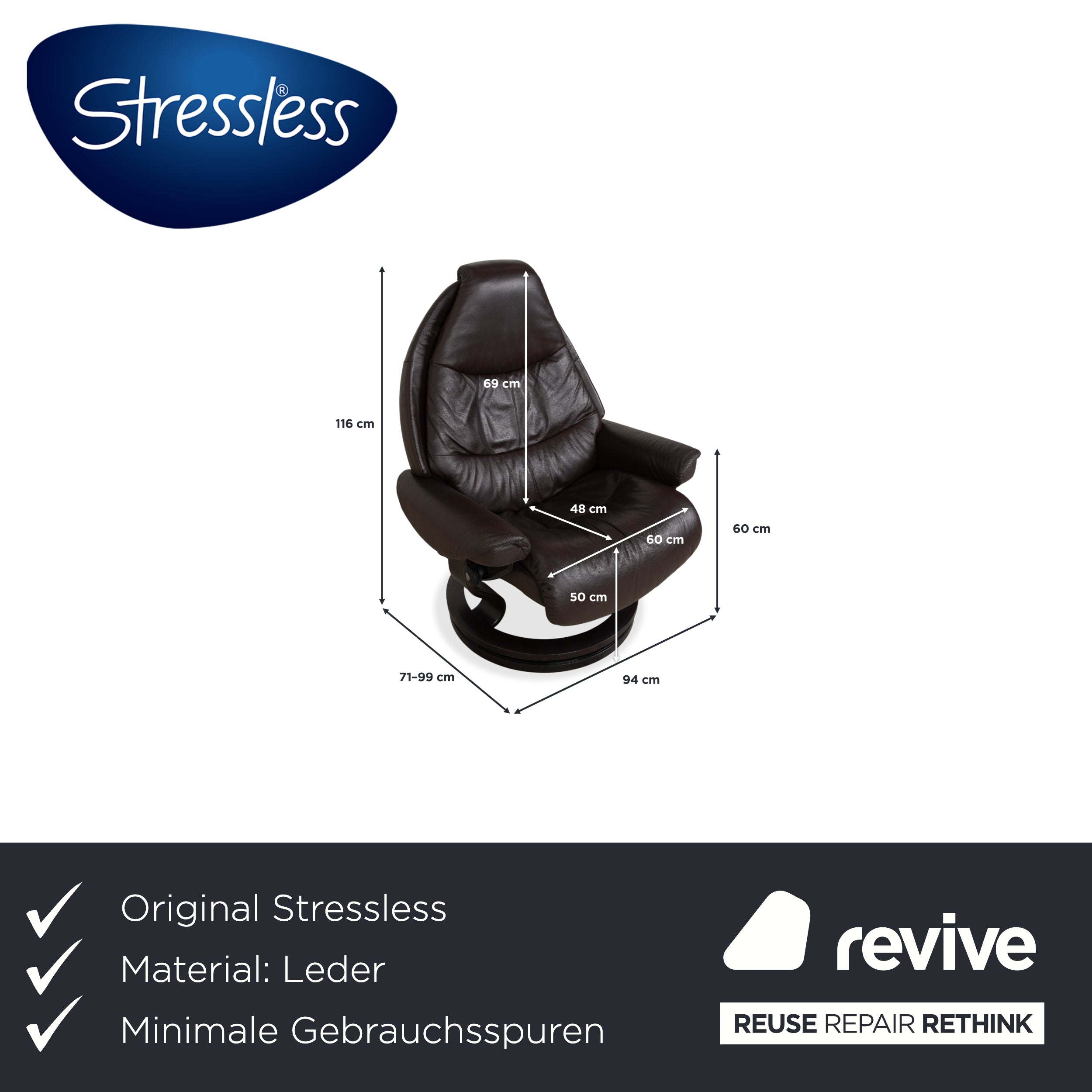 Stressless Voyager Leather Recliner Brown Manual Function