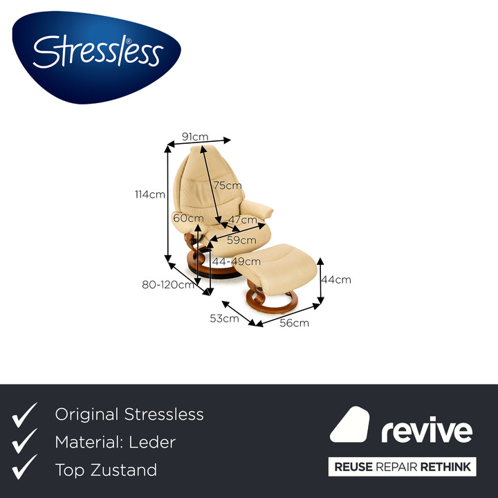 Stressless Voyager Leder Sessel Creme manuelle Funktion inkl. Hocker