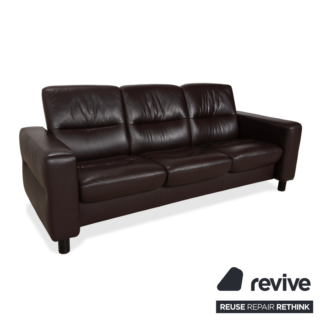 Stressless Wave Leather Three-Seater Brown Espresso Manual Function Sofa Couch