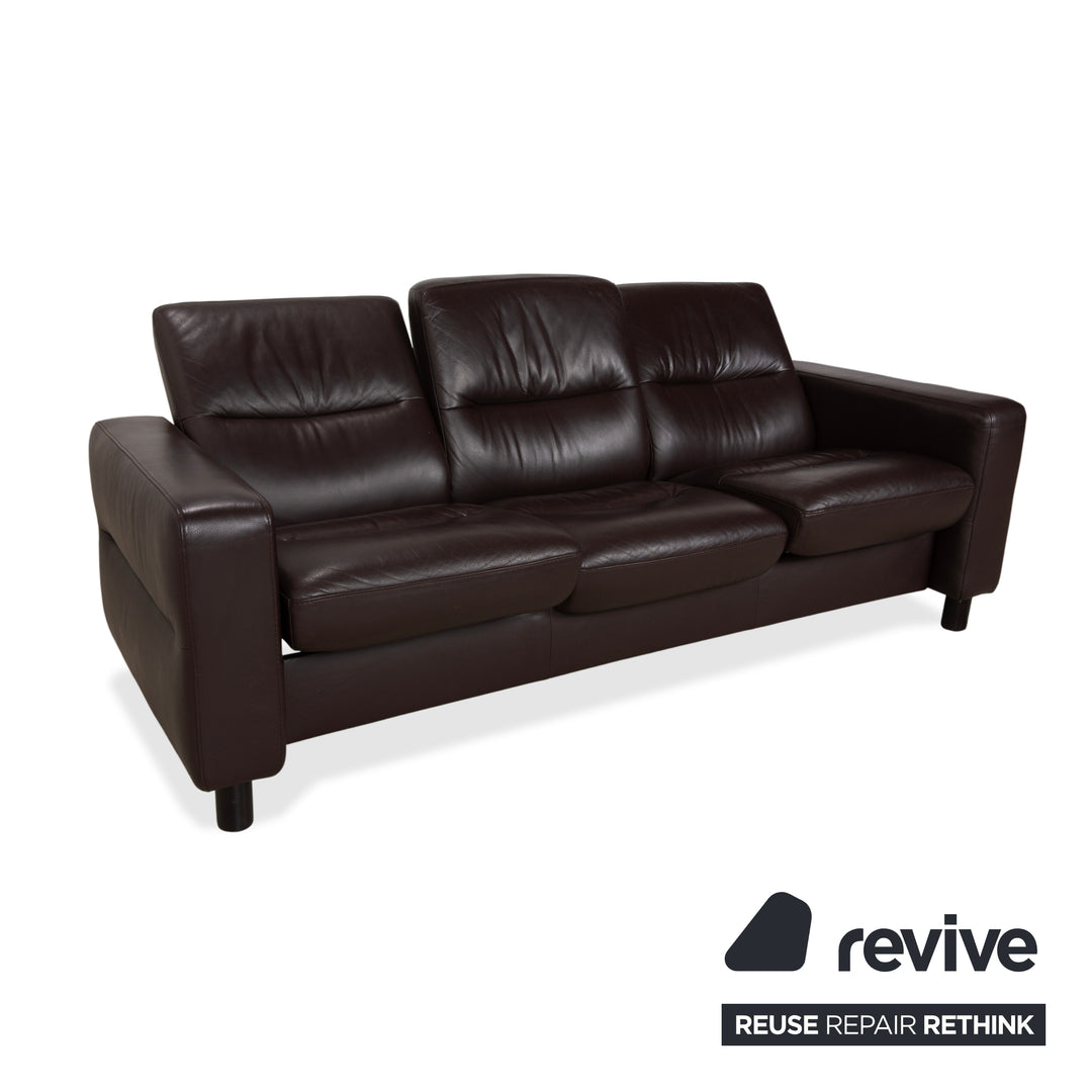 Stressless Wave Leather Three-Seater Brown Espresso Manual Function Sofa Couch