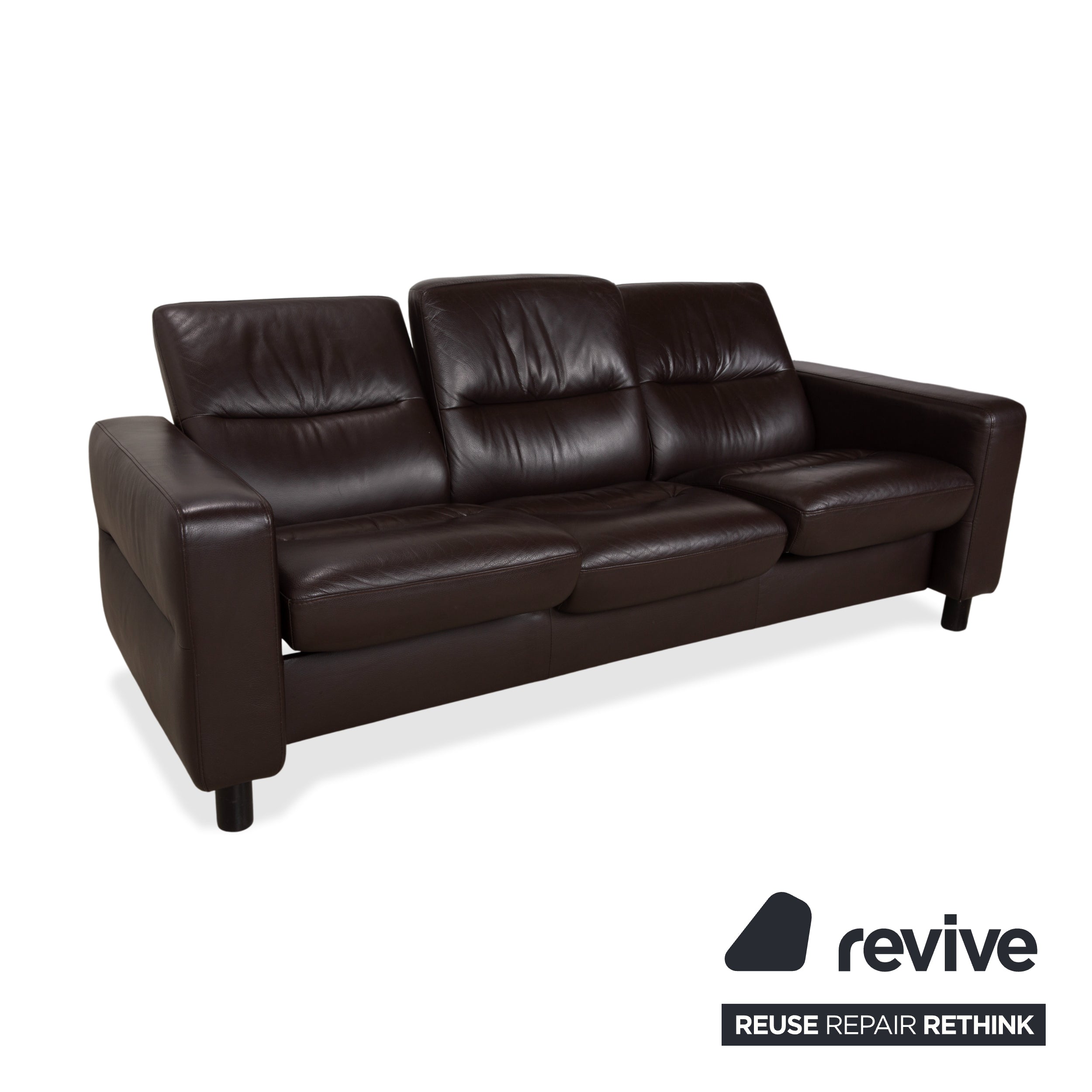 Stressless Wave Leather Three-Seater Brown Espresso Manual Function Sofa Couch