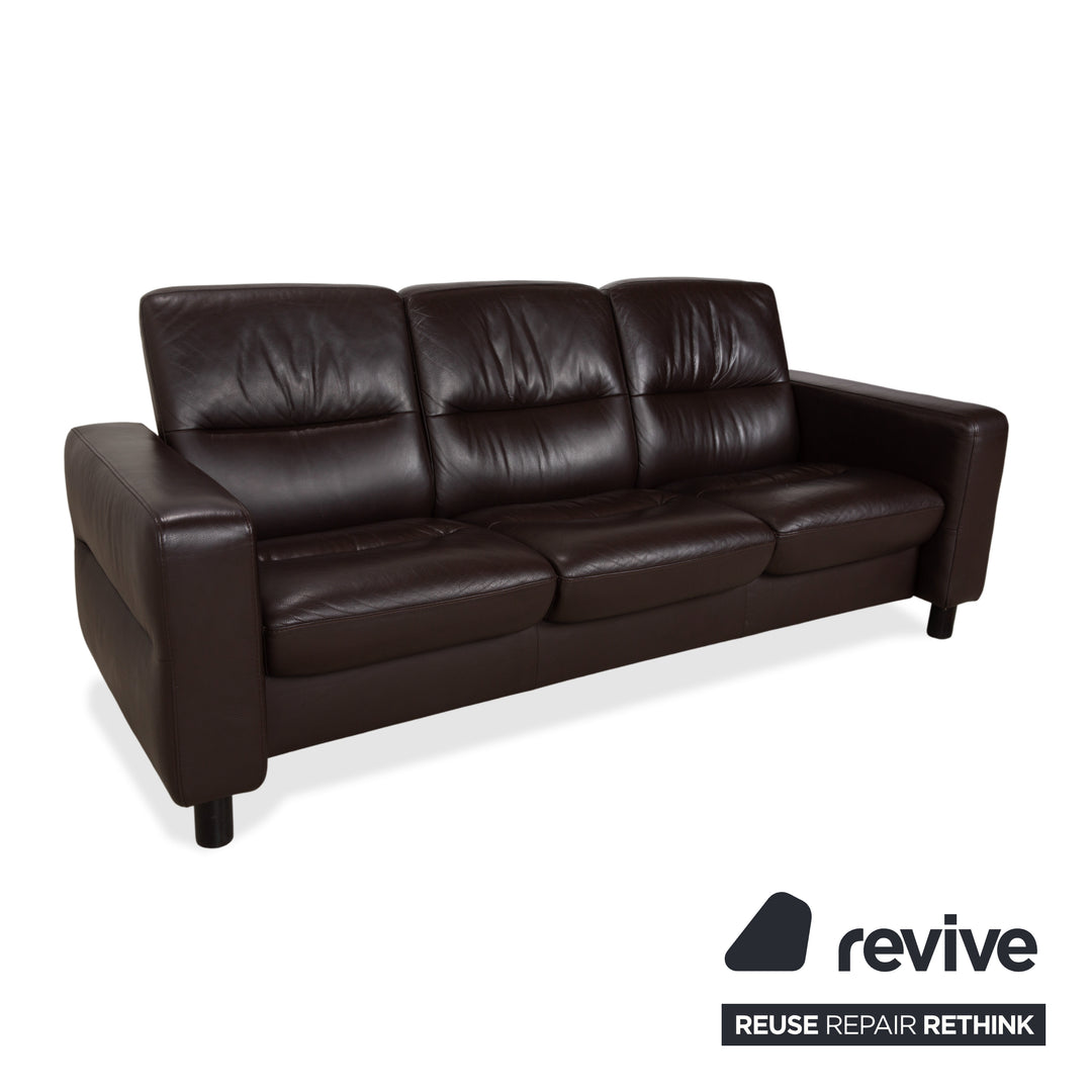 Stressless Wave Leather Three-Seater Brown Espresso Manual Function Sofa Couch