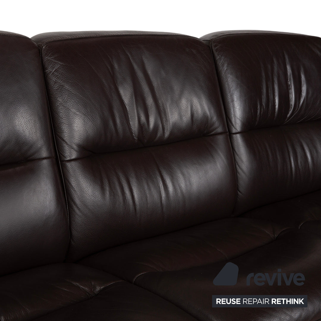 Stressless Wave Leather Three-Seater Brown Espresso Manual Function Sofa Couch