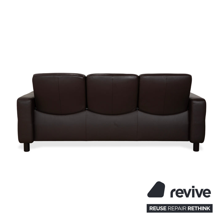 Stressless Wave Leather Three-Seater Brown Espresso Manual Function Sofa Couch
