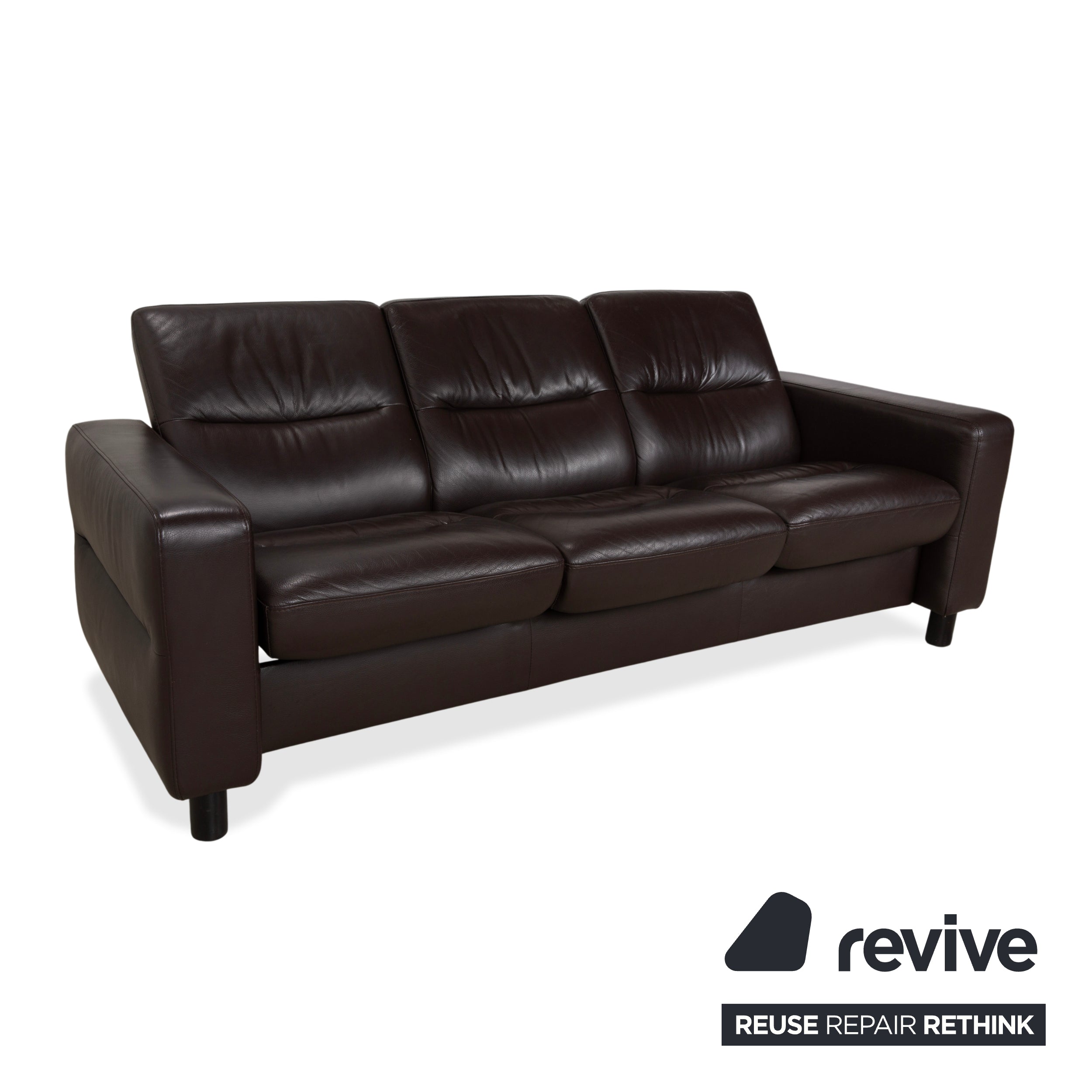 Stressless Wave Leather Three-Seater Brown Espresso Manual Function Sofa Couch