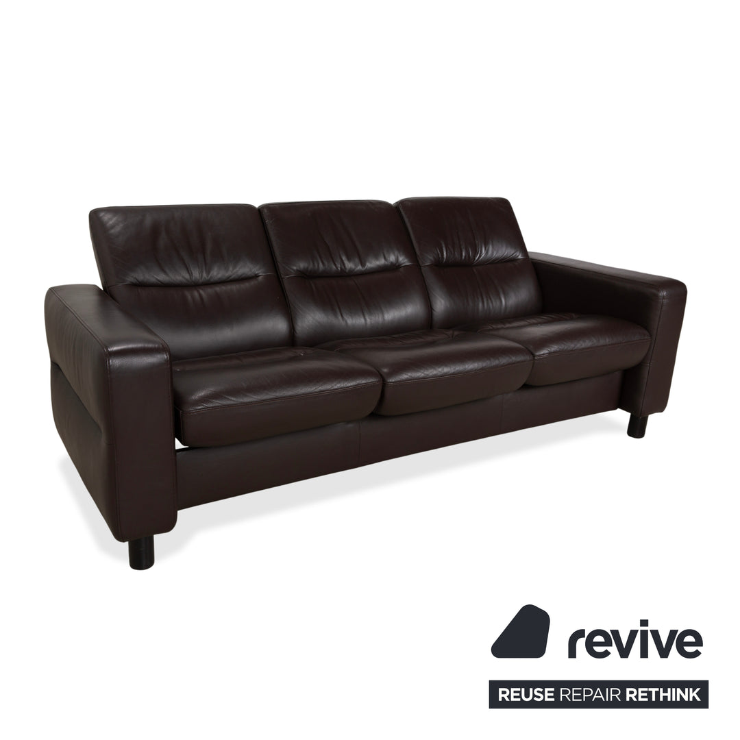 Stressless Wave Leather Three-Seater Brown Espresso Manual Function Sofa Couch