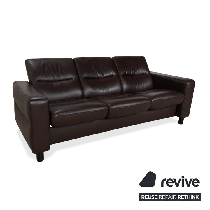 Stressless Wave Leather Three-Seater Brown Espresso Manual Function Sofa Couch