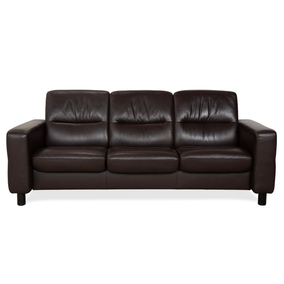 Stressless Wave Leather Three-Seater Brown Espresso Manual Function Sofa Couch