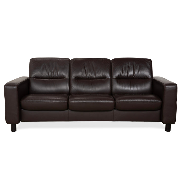 Stressless Wave Leather Three-Seater Brown Espresso Manual Function Sofa Couch