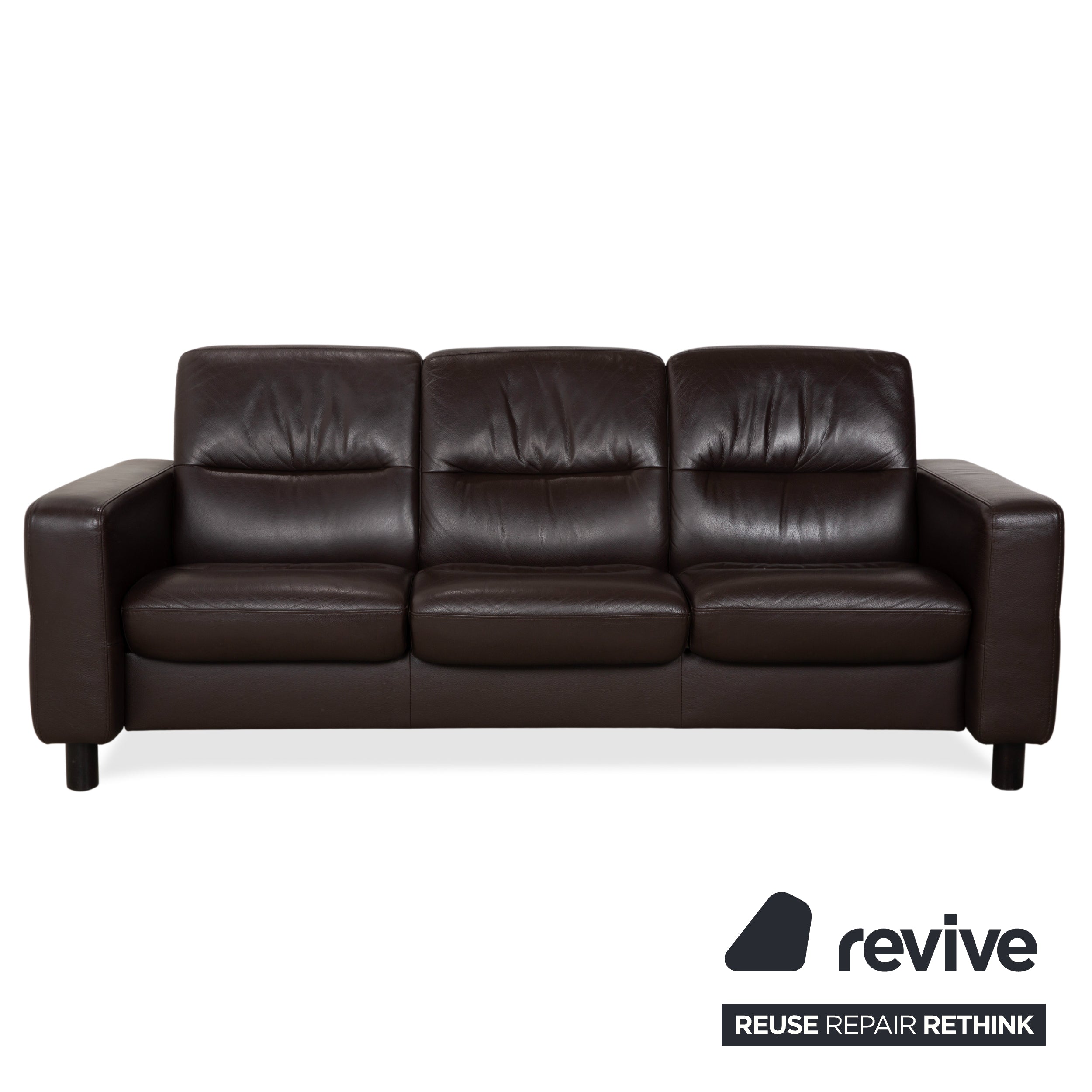 Stressless Wave Leather Three-Seater Brown Espresso Manual Function Sofa Couch