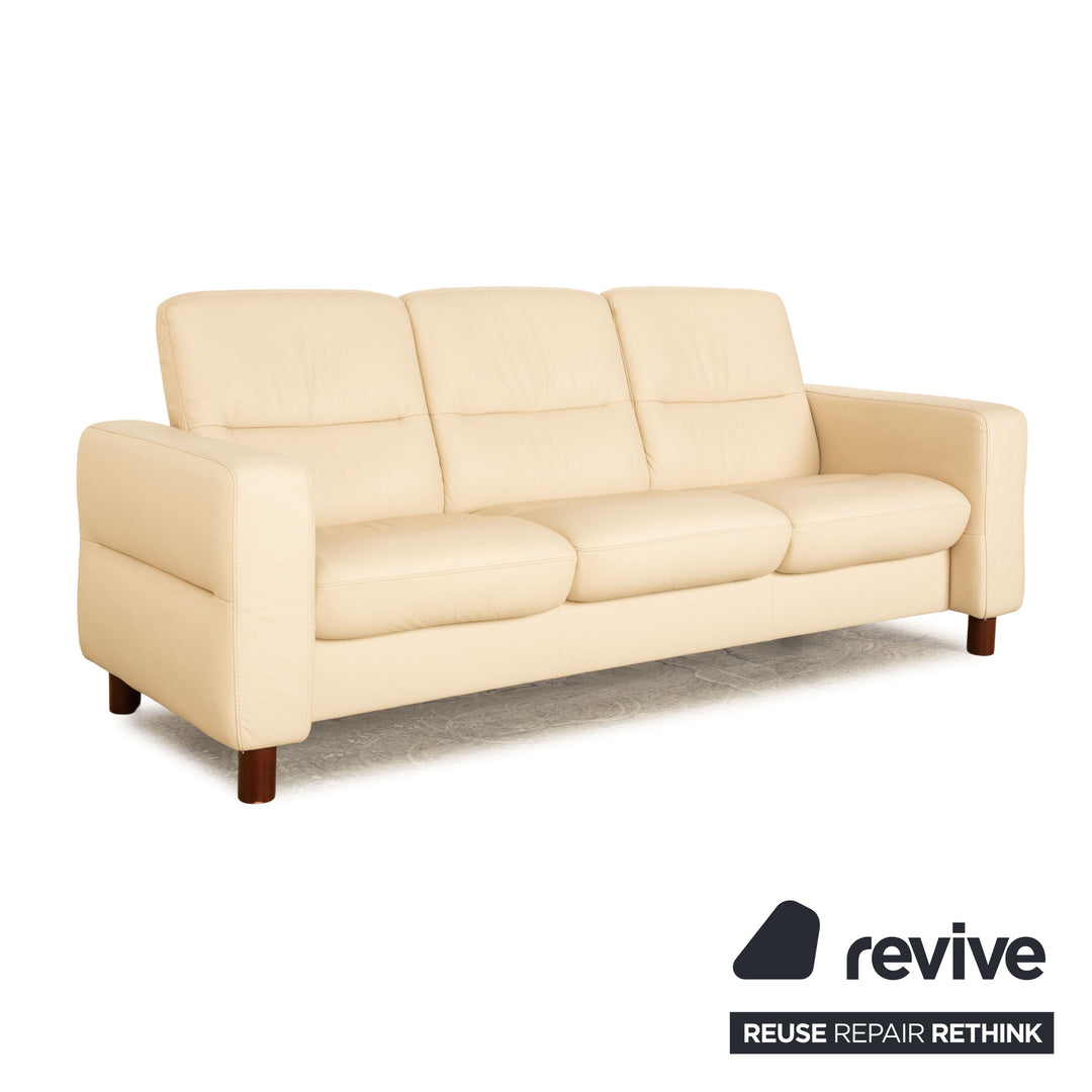 Stressless Wave Leather Three Seater Cream Sofa Couch Manual Function