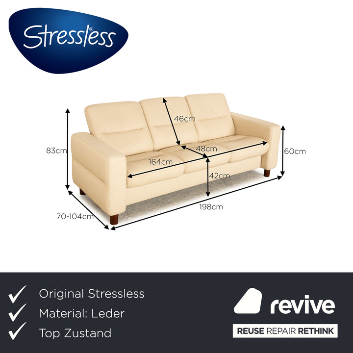 Stressless Wave Leather Three Seater Cream Sofa Couch Manual Function