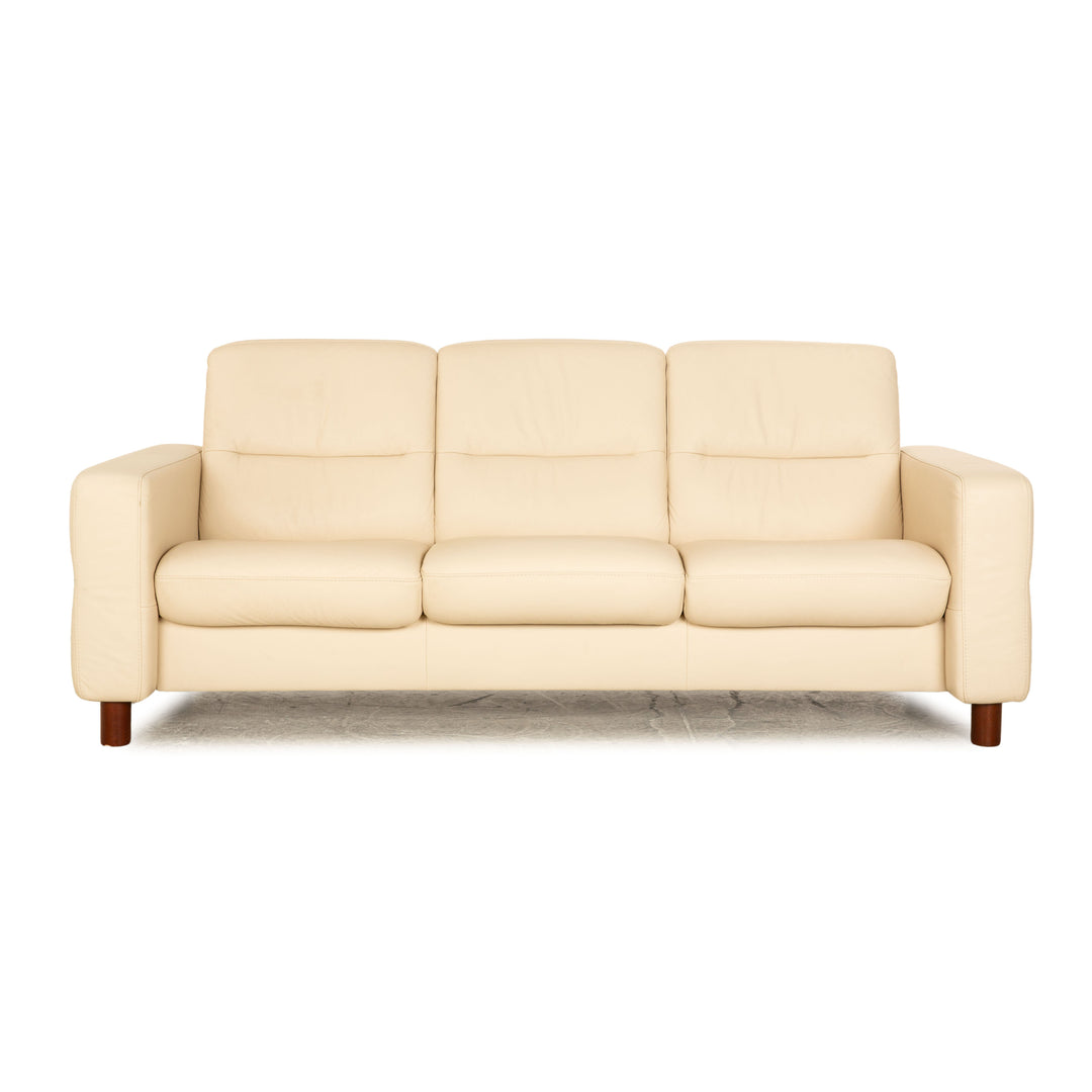 Stressless Wave Leather Three Seater Cream Sofa Couch Manual Function