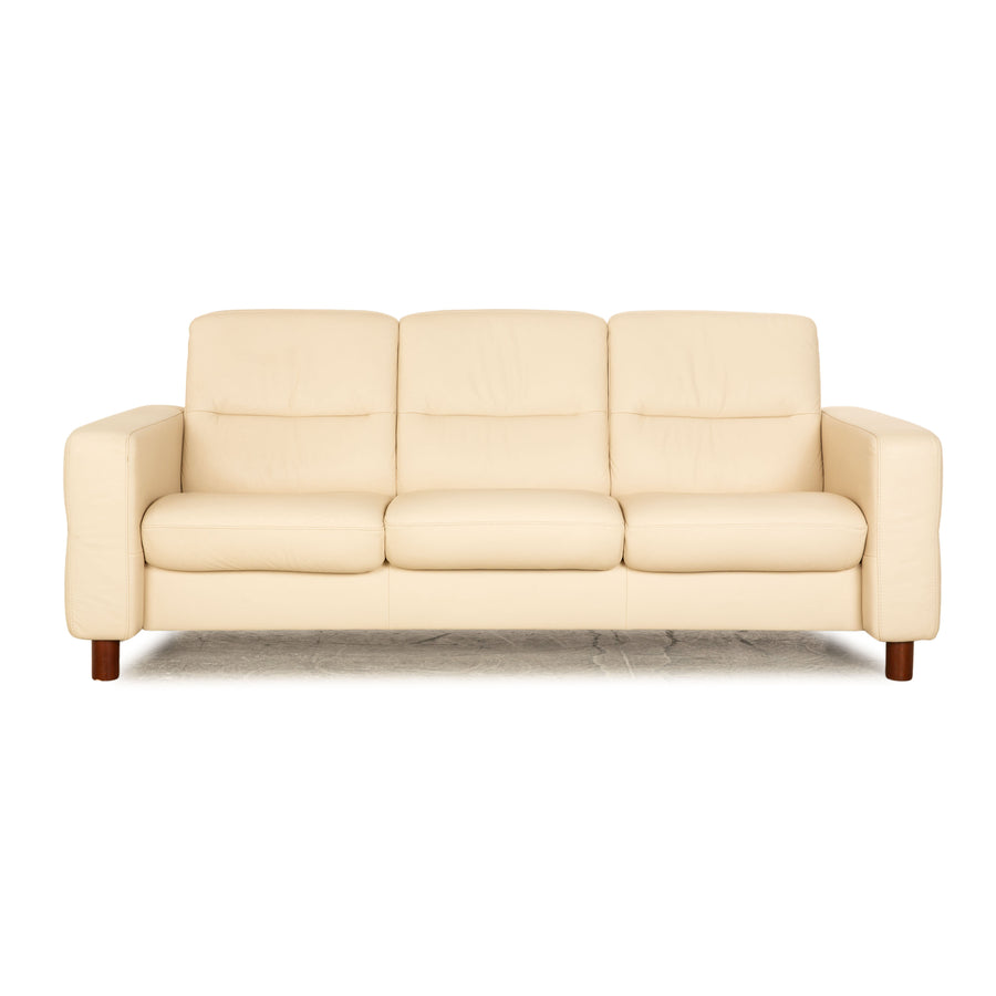 Stressless Wave Leather Three Seater Cream Sofa Couch Manual Function