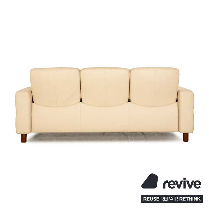 Stressless Wave Leather Three Seater Cream Sofa Couch Manual Function