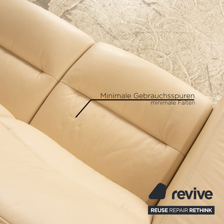 Stressless Wave Leather Three Seater Cream Sofa Couch Manual Function