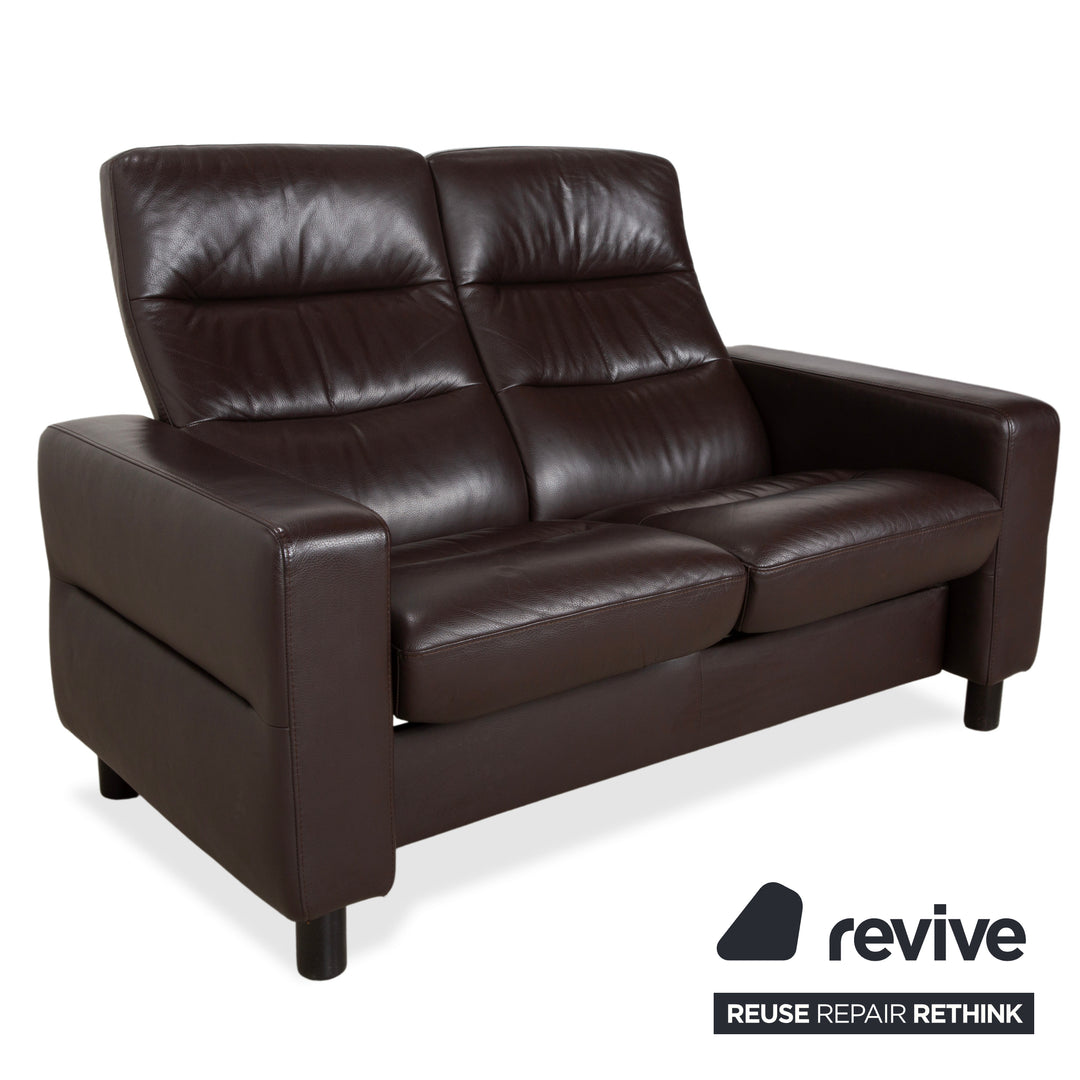Stressless Wave Leather Two-Seater Brown Espresso Manual Function Sofa Couch