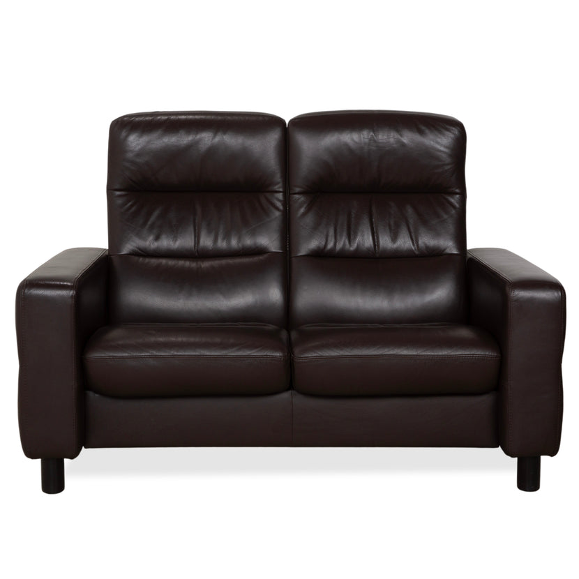 Stressless Wave Leather Two-Seater Brown Espresso Manual Function Sofa Couch