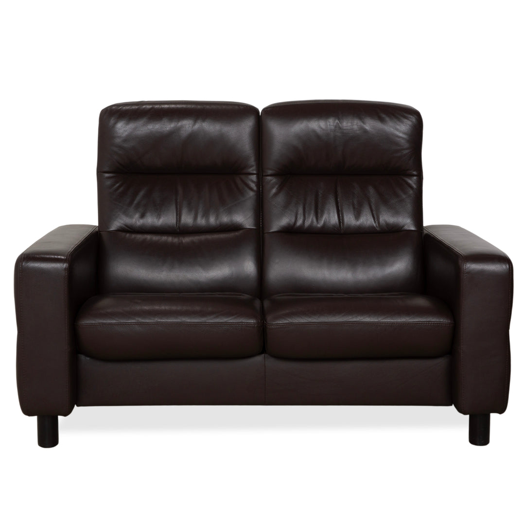 Stressless Wave Leather Two-Seater Brown Espresso Manual Function Sofa Couch