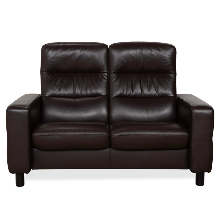 Stressless Wave Leather Two-Seater Brown Espresso Manual Function Sofa Couch