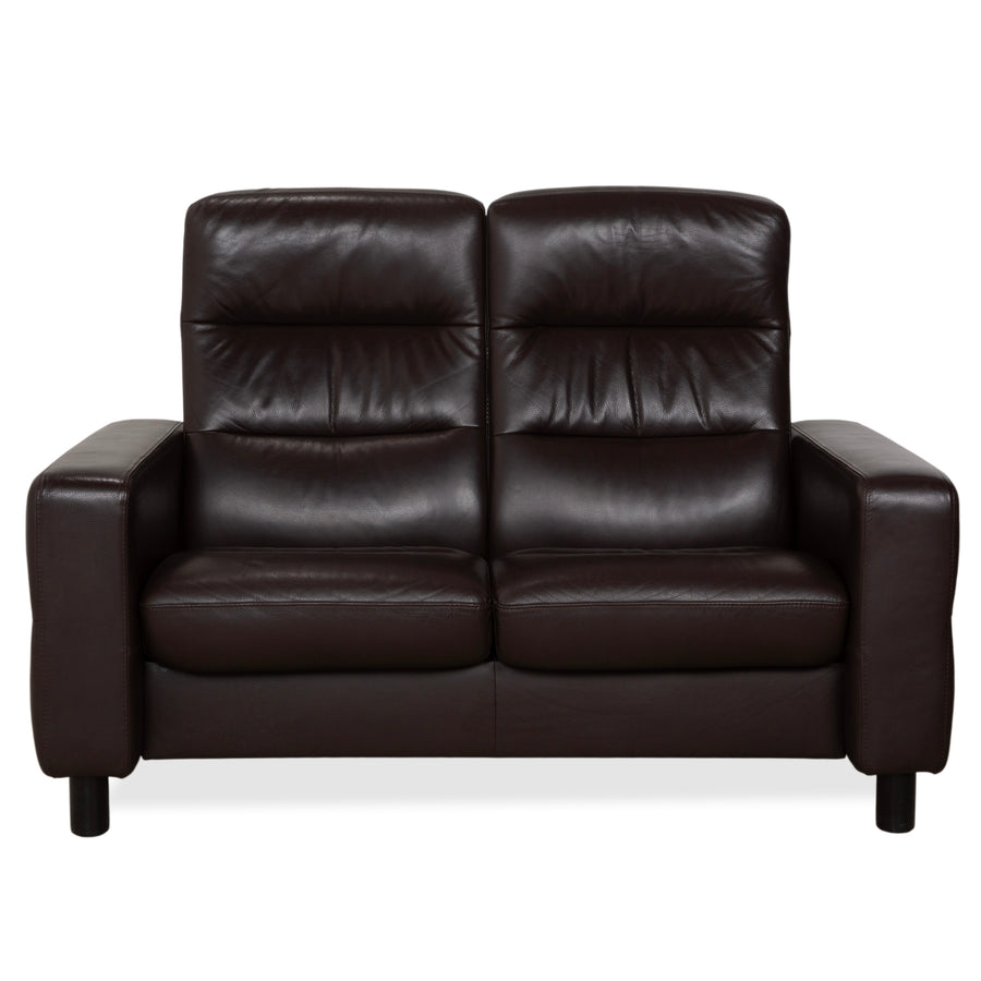 Stressless Wave Leather Two-Seater Brown Espresso Manual Function Sofa Couch