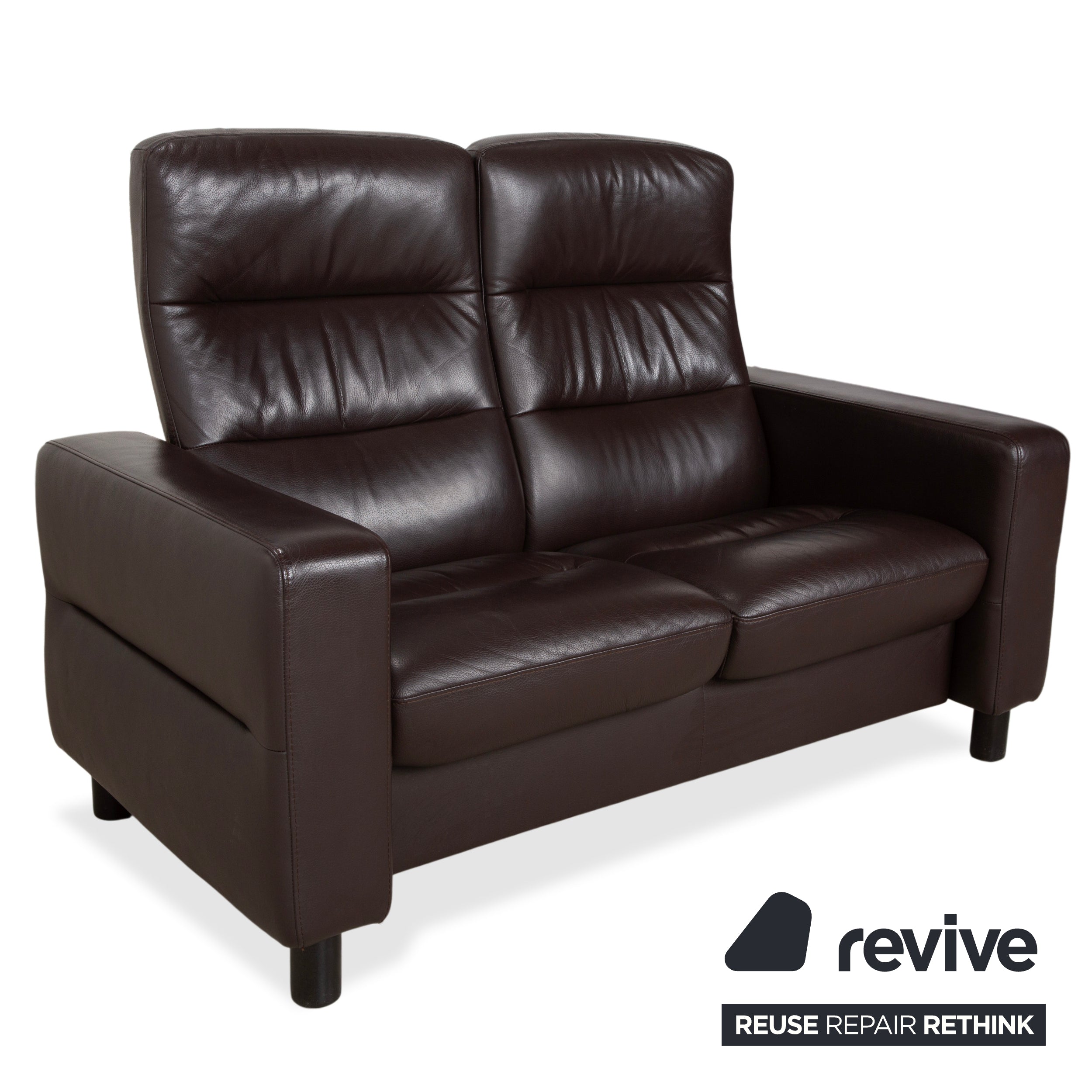 Stressless Wave Leather Two-Seater Brown Espresso Manual Function Sofa Couch