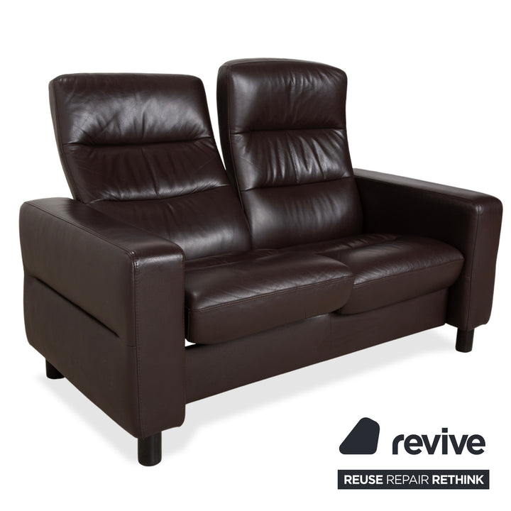 Stressless Wave Leather Two-Seater Brown Espresso Manual Function Sofa Couch