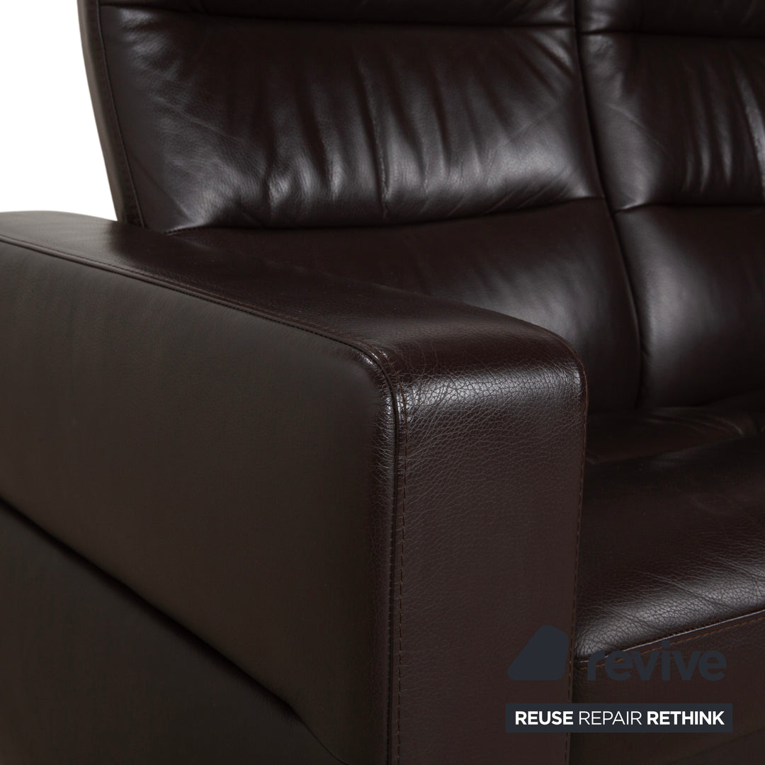 Stressless Wave Leather Two-Seater Brown Espresso Manual Function Sofa Couch
