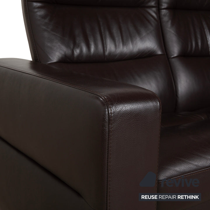 Stressless Wave Leather Two-Seater Brown Espresso Manual Function Sofa Couch