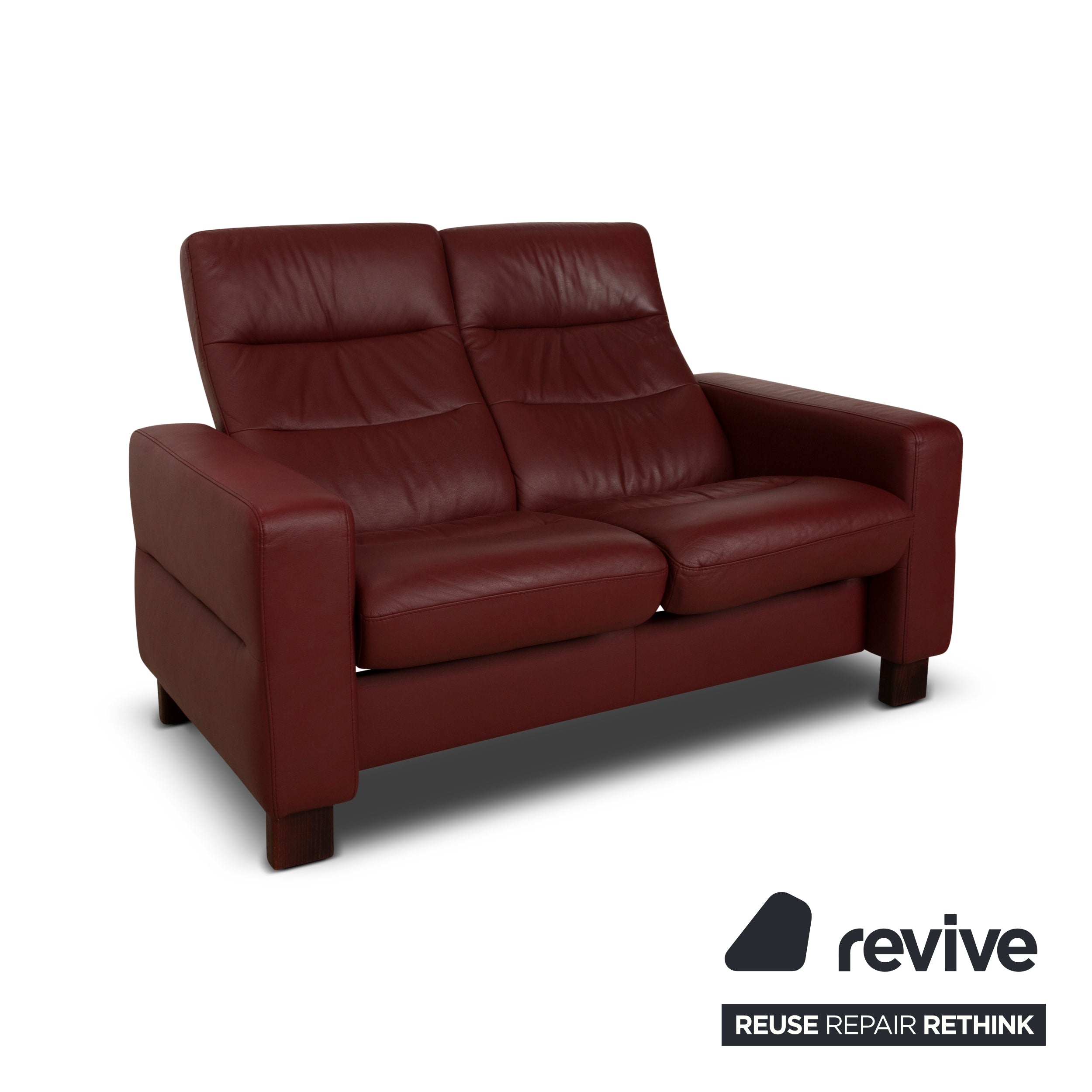 Stressless Wave Leather Two Seater Red Sofa Couch manual function