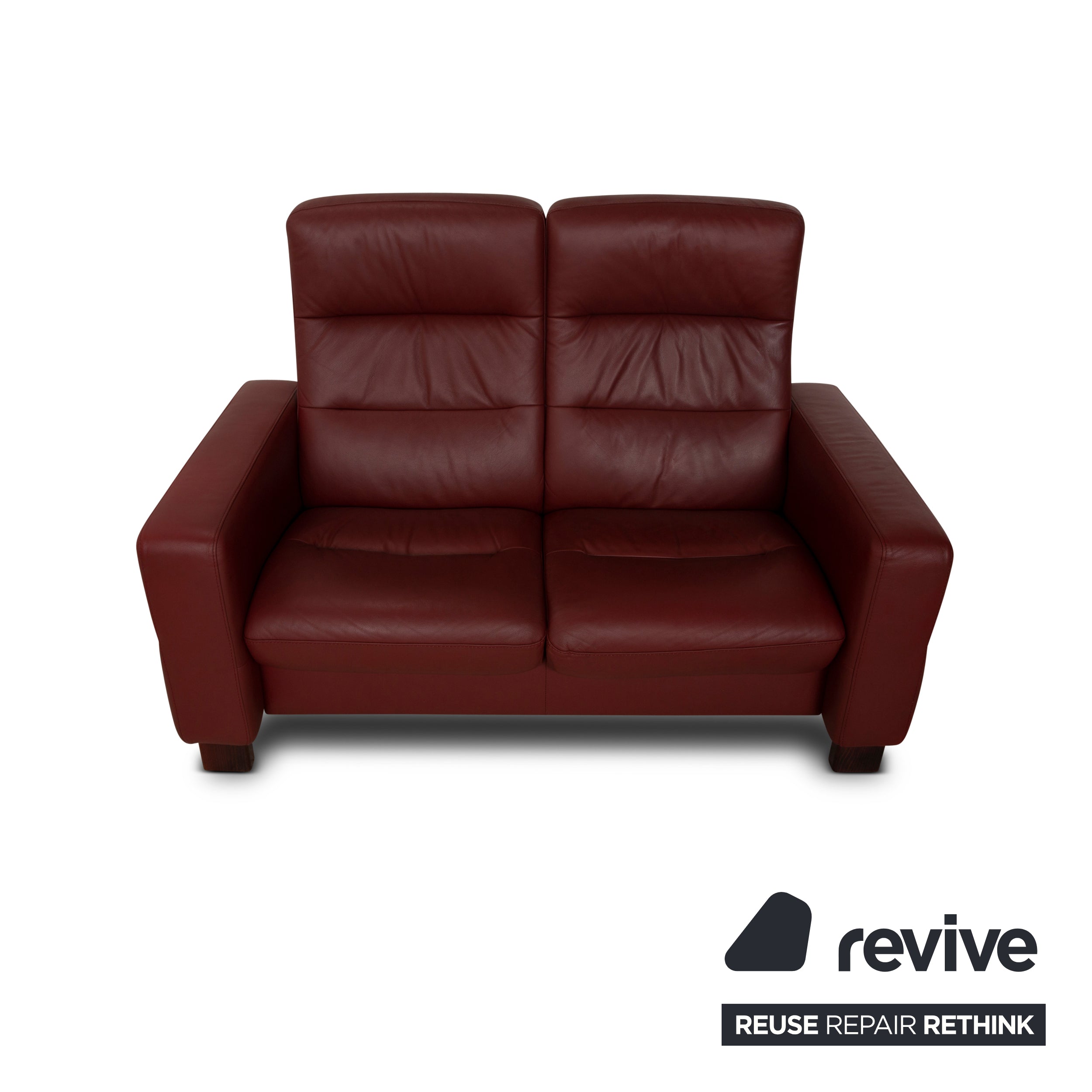 Stressless Wave Leather Two Seater Red Sofa Couch manual function