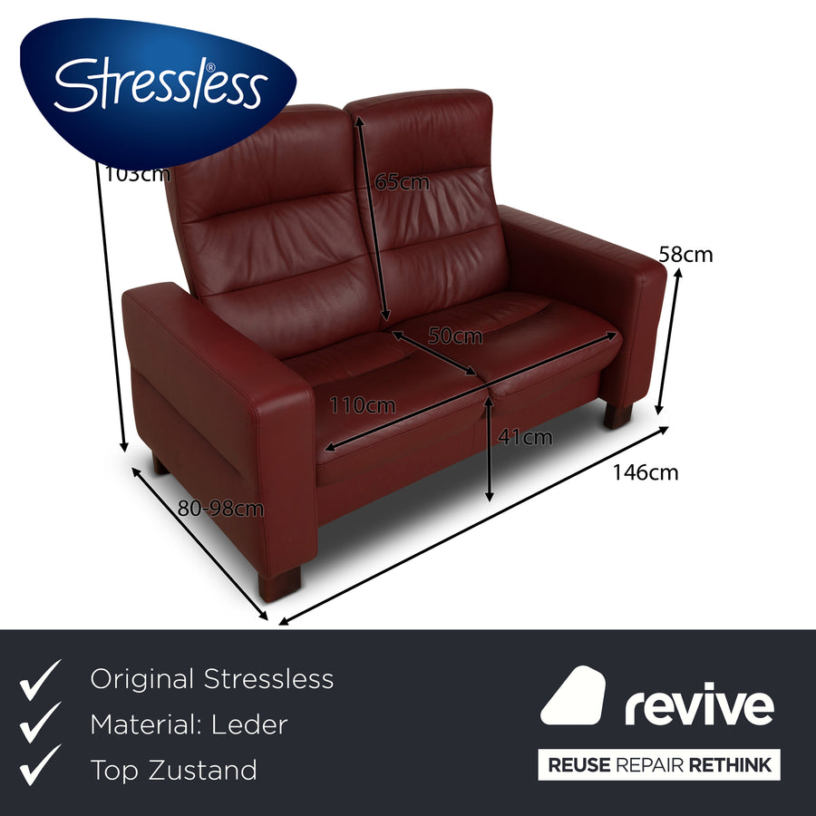 Stressless Wave Leather Two Seater Red Sofa Couch manual function