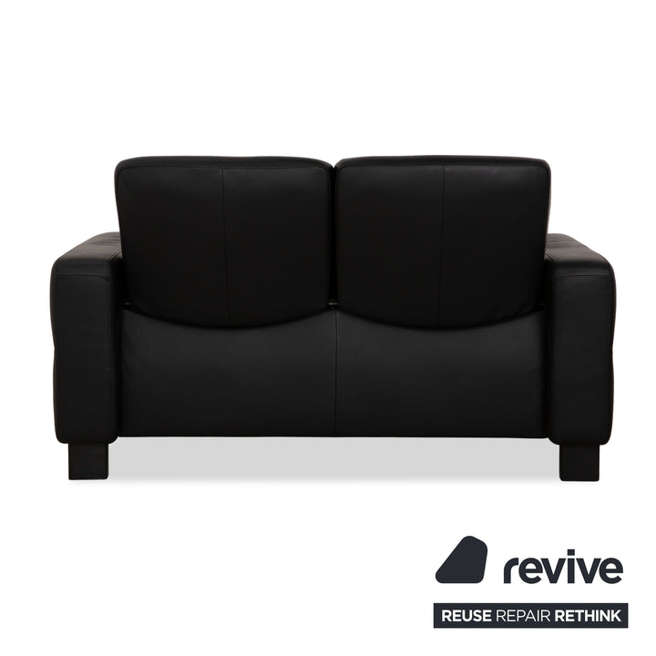 Stressless Wave Leather Two Seater Black Sofa Couch Manual Function