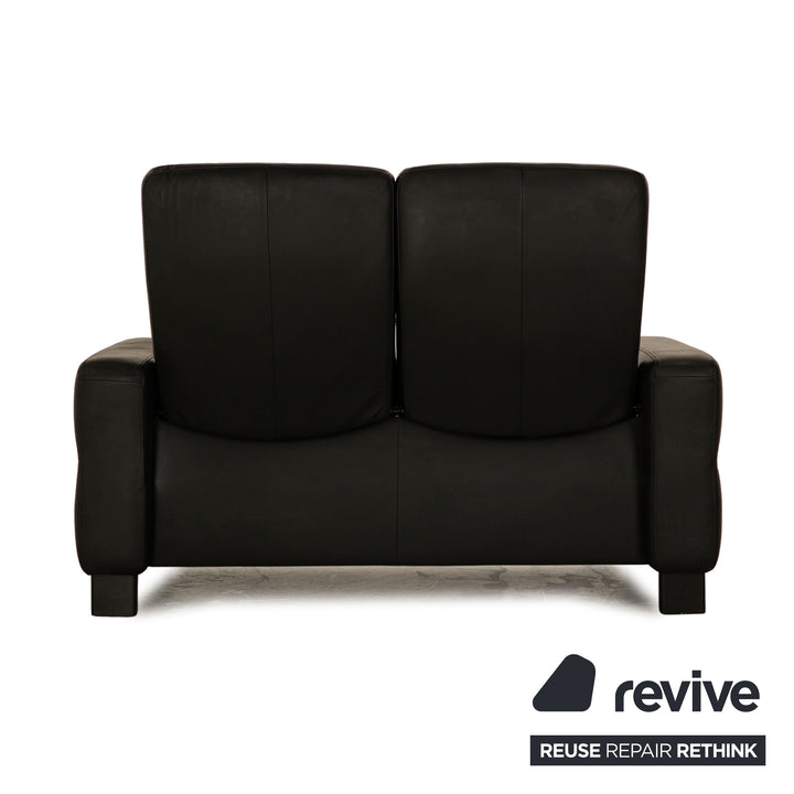 Stressless Wave Leather Two Seater Black Sofa Couch Manual Function