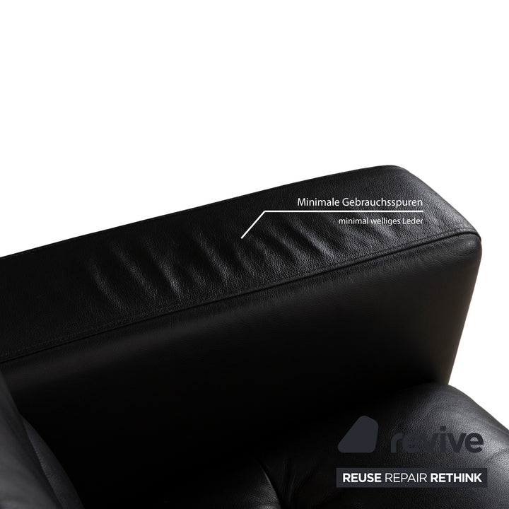 Stressless Wave Leather Two Seater Black Sofa Couch Manual Function