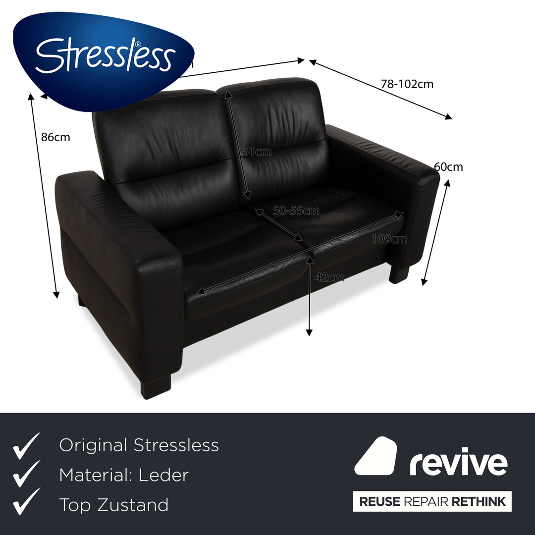 Stressless Wave Leather Two Seater Black Sofa Couch Manual Function