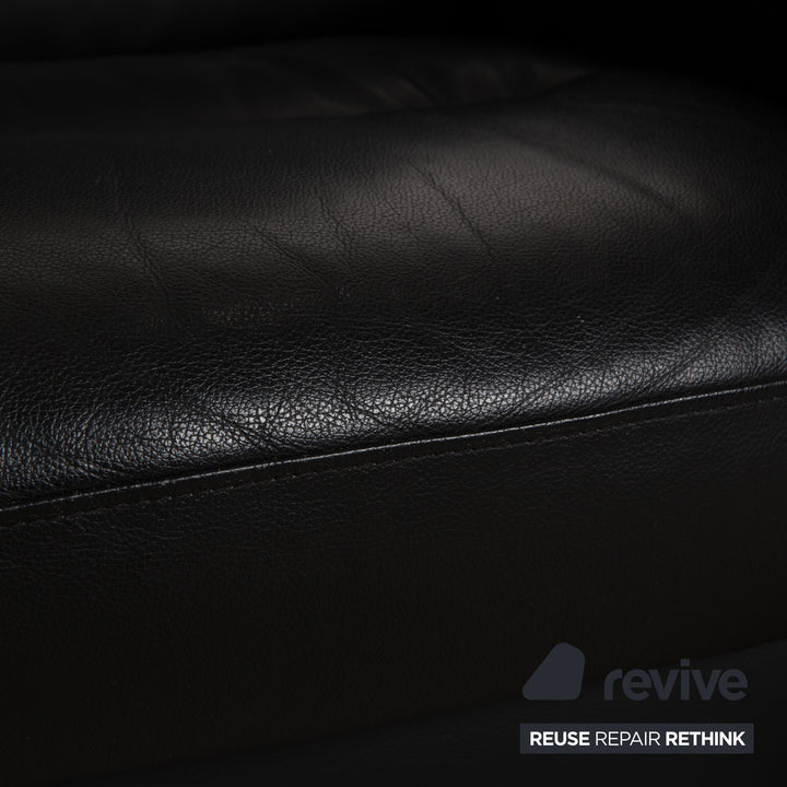 Stressless Wave Leather Two Seater Black Sofa Couch Manual Function