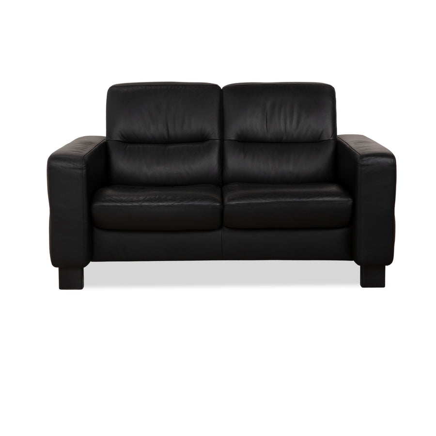 Stressless Wave Leather Two Seater Black Sofa Couch Manual Function