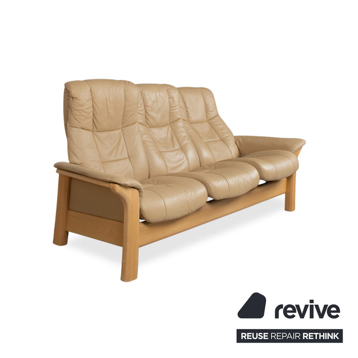 Stressless Windsor Dreisitzer Leder Holz Sofa Beige Creme