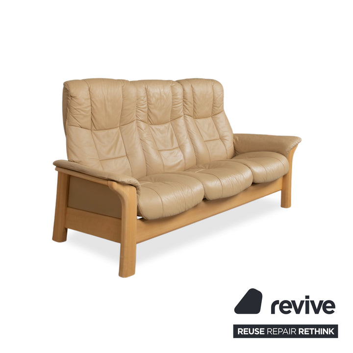 Stressless Windsor Dreisitzer Leder Holz Sofa Beige Creme
