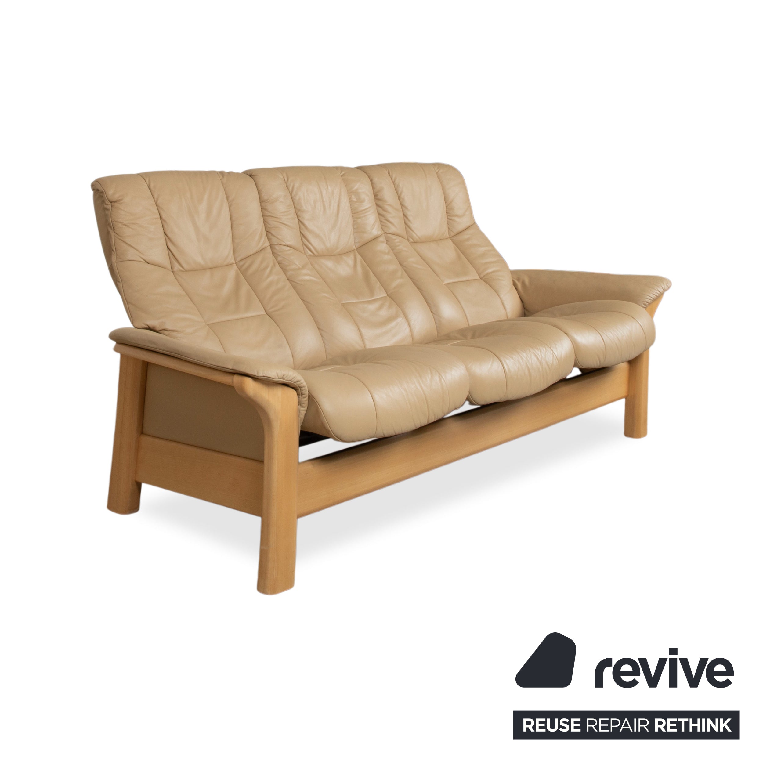 Stressless Windsor Dreisitzer Leder Holz Sofa Beige Creme