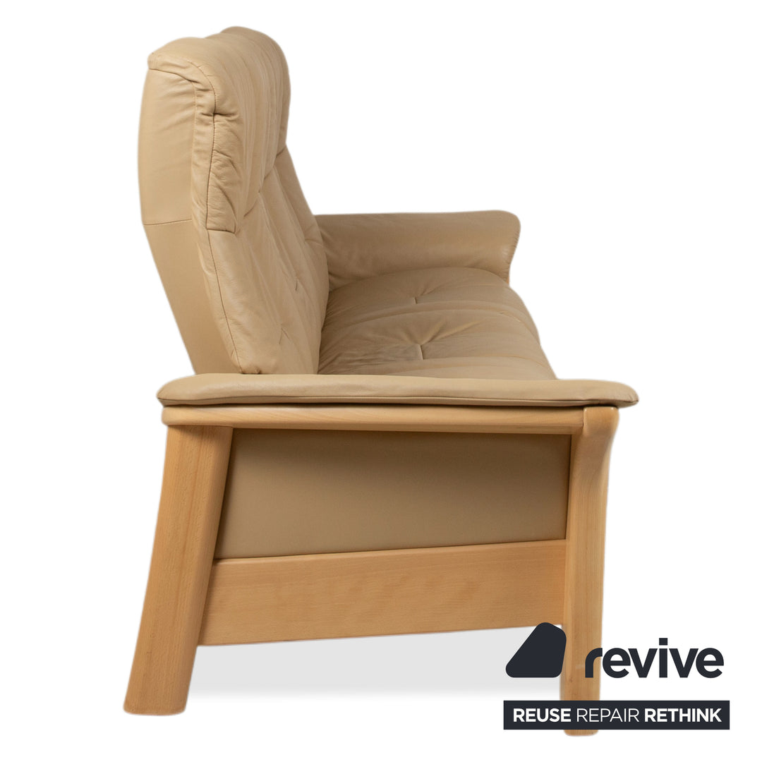 Stressless Windsor Dreisitzer Leder Holz Sofa Beige Creme