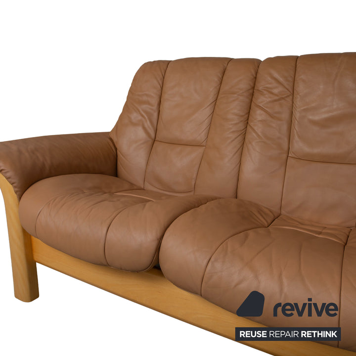 Stressless Windsor Dreisitzer Leder Holz Sofa Braun Cognac manuelle Funktion Relaxfunktion