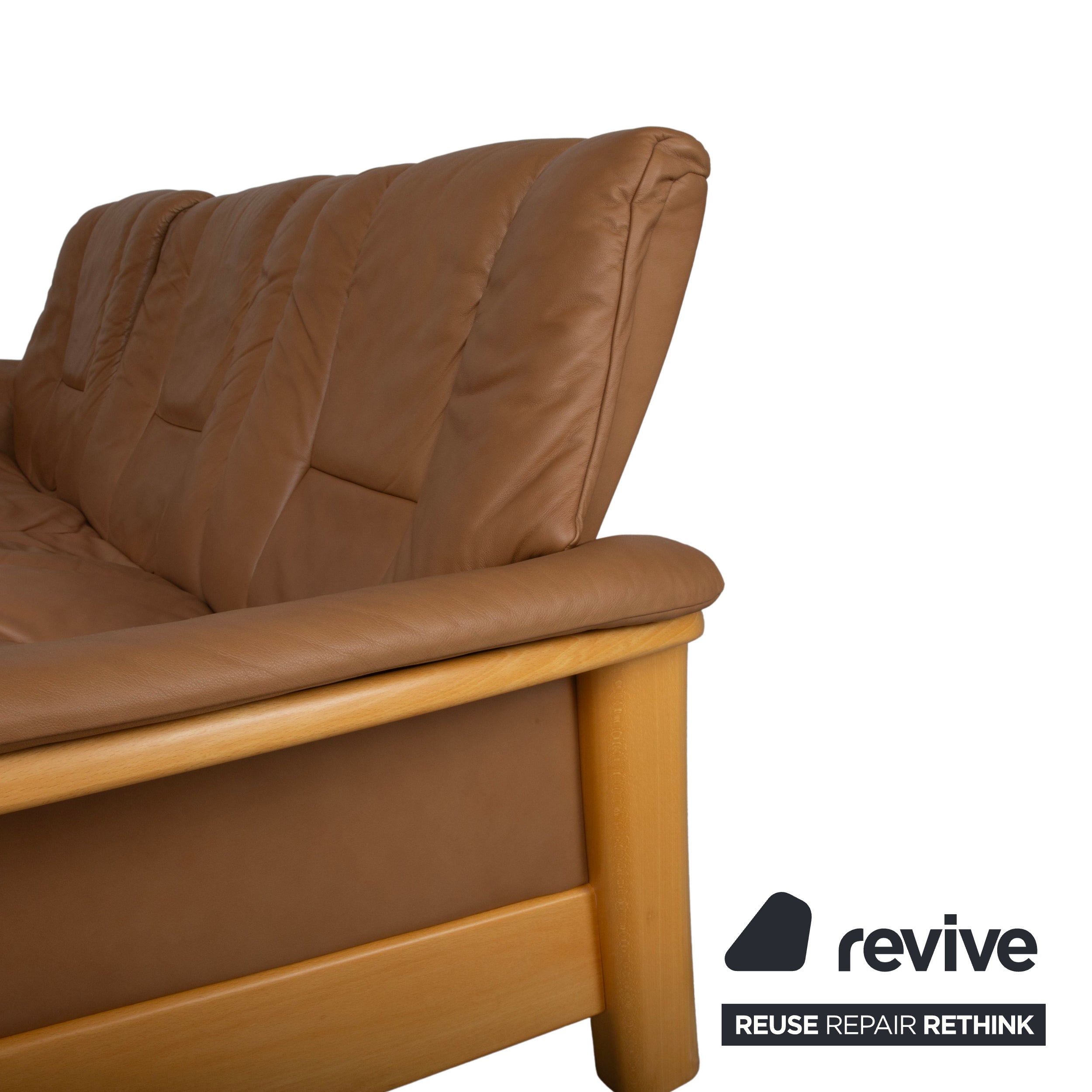 Stressless Windsor Three-Seater Leather Wood Sofa Brown Cognac Manual Reclining Function
