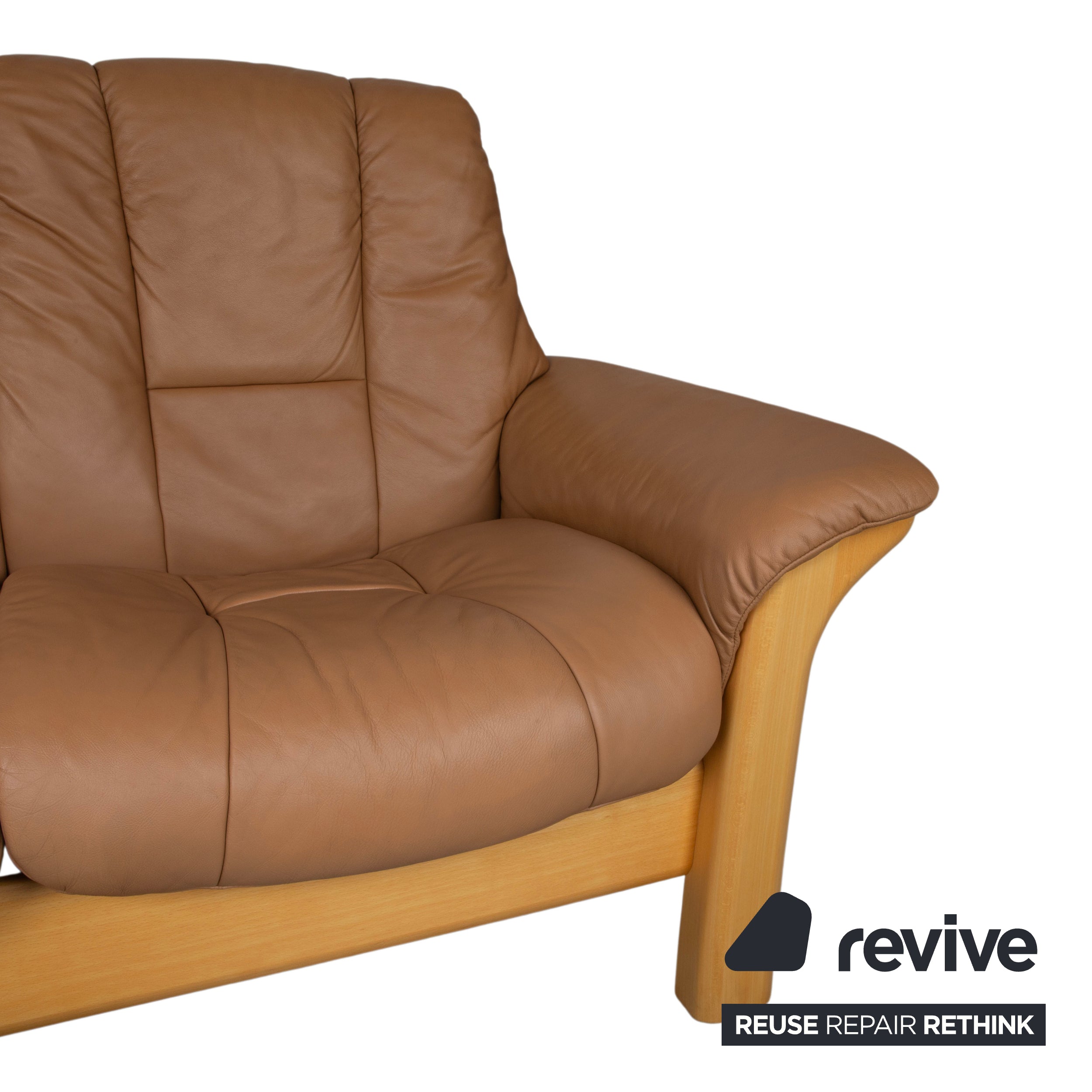 Stressless Windsor Three-Seater Leather Wood Sofa Brown Cognac Manual Reclining Function