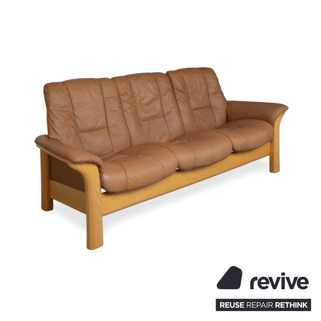 Stressless Windsor Dreisitzer Leder Holz Sofa Braun Cognac manuelle Funktion Relaxfunktion