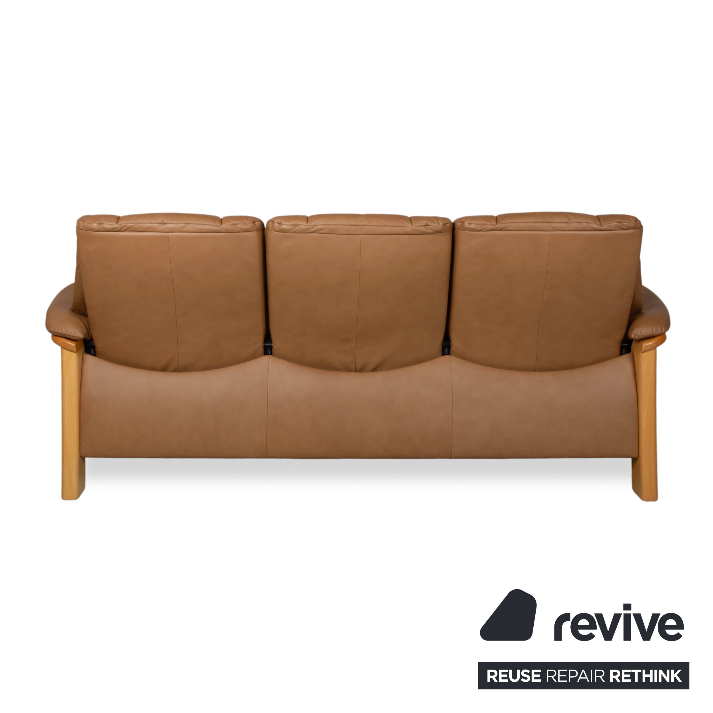 Stressless Windsor Three-Seater Leather Wood Sofa Brown Cognac Manual Reclining Function