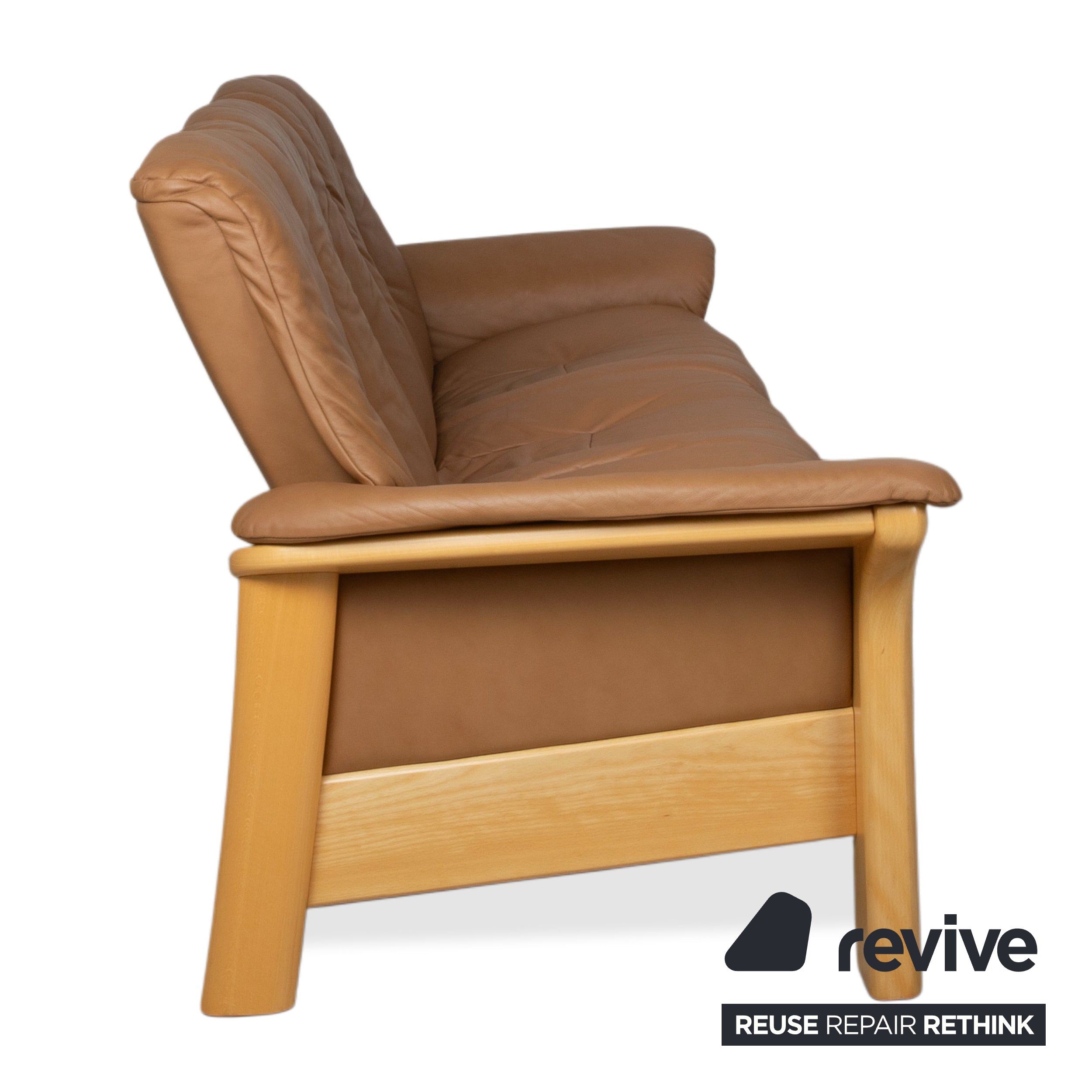 Stressless Windsor Three-Seater Leather Wood Sofa Brown Cognac Manual Reclining Function