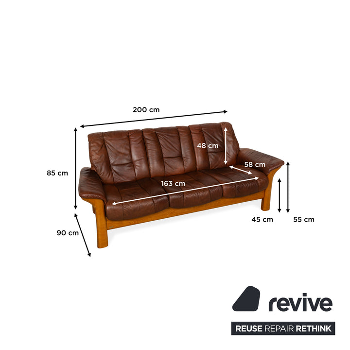 Canapé Stressless Windsor en cuir et bois, 3 places, 2 fauteuils, tabouret inclus, marron