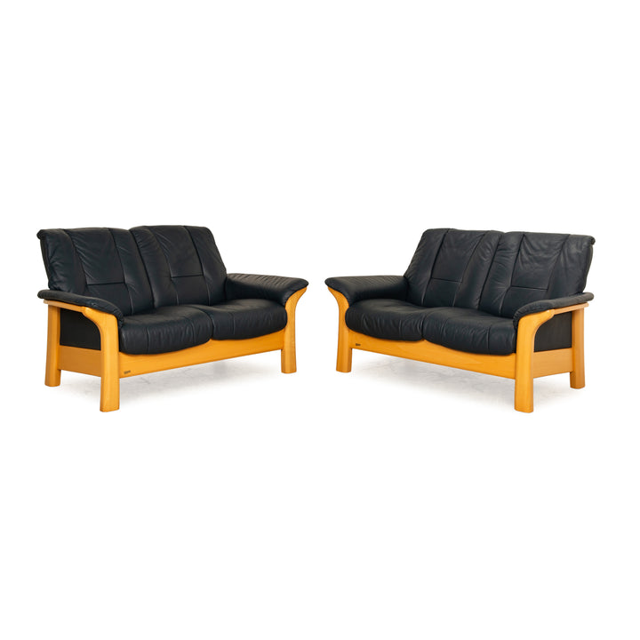 Stressless Windsor Leder Sofa Garnitur Blau Dunkelblau Sofa Couch 2x Zweisitzer